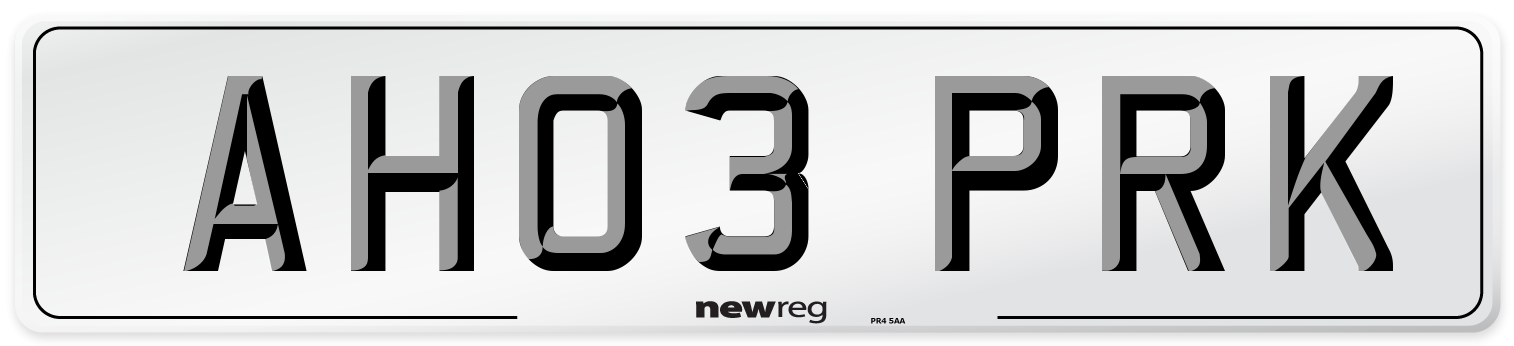 AH03 PRK Number Plate from New Reg